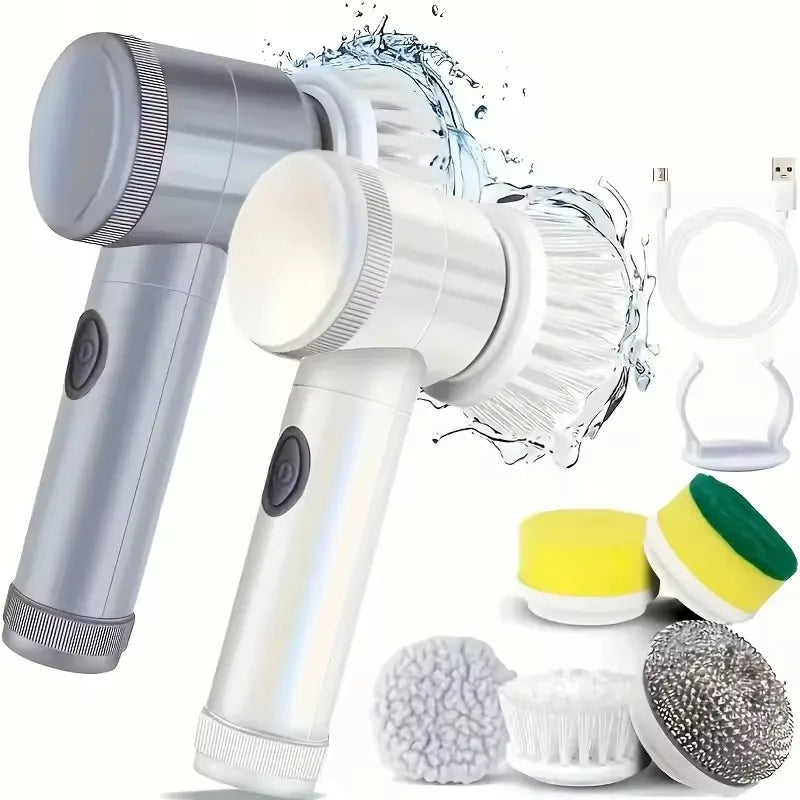 Electric Spin Scrubber Cordless 5 Replaceable Brush Heads Cleaning