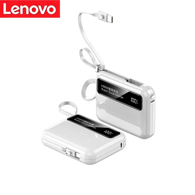 Lenovo 50000mAh 66W Power Bank Built-In Dual USB-C Cable Fast Charge Digital Display Power Bank For iPhone Samsung Zpaxo