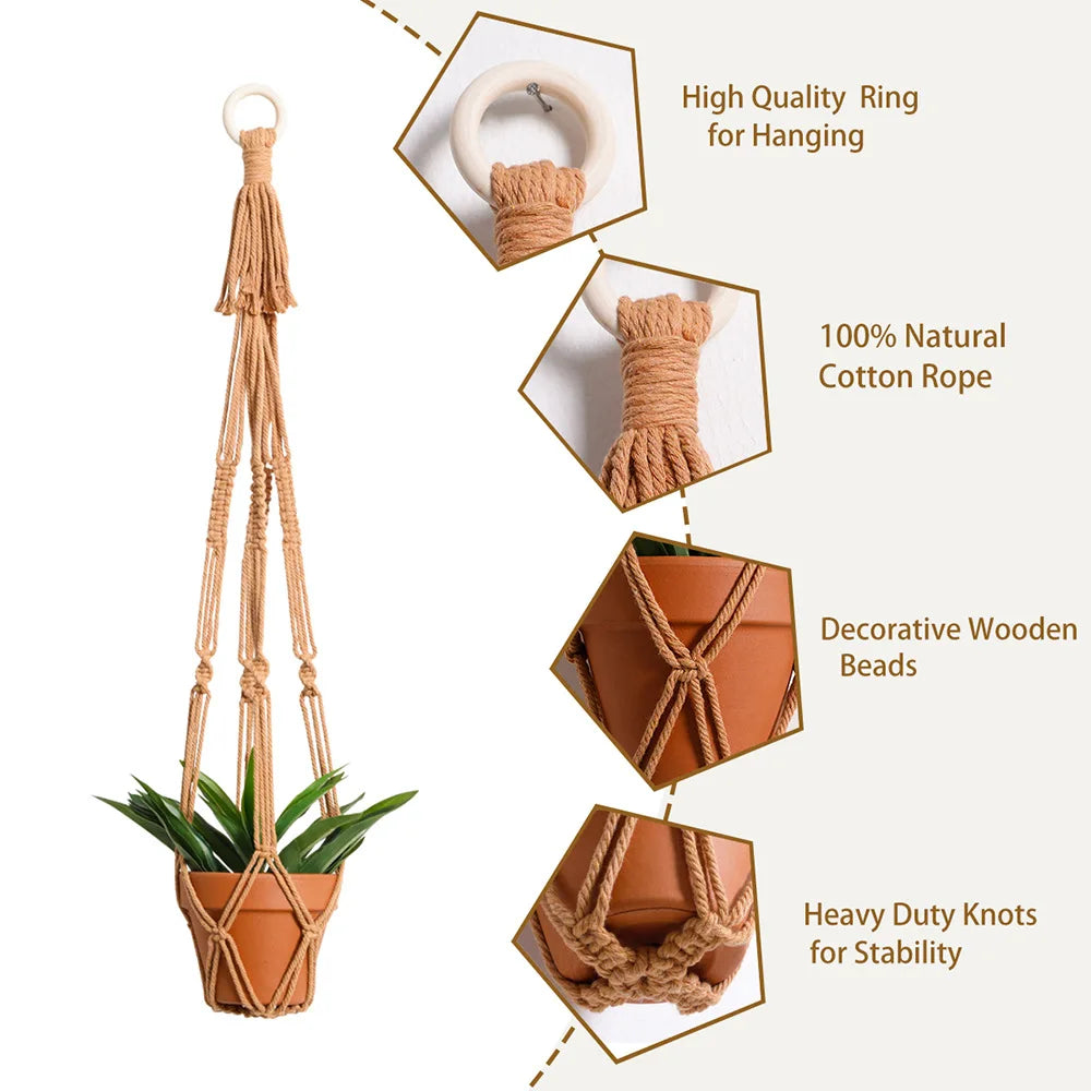 Handmade woven mesh bag flower pot plant hanging basket tapestry simple home decor homestay balcony decoration Zpaxo