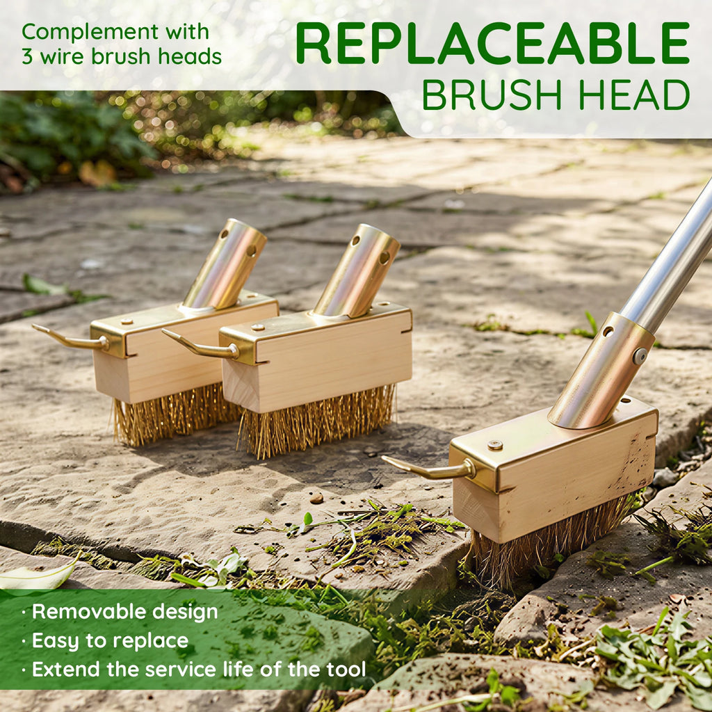 Weed Brush With Long Handle Adjustable Crack Weeder 3 Replaceable Steel Wire Heads For Patio Driveway Moss Remover No Bending Ma Zpaxo