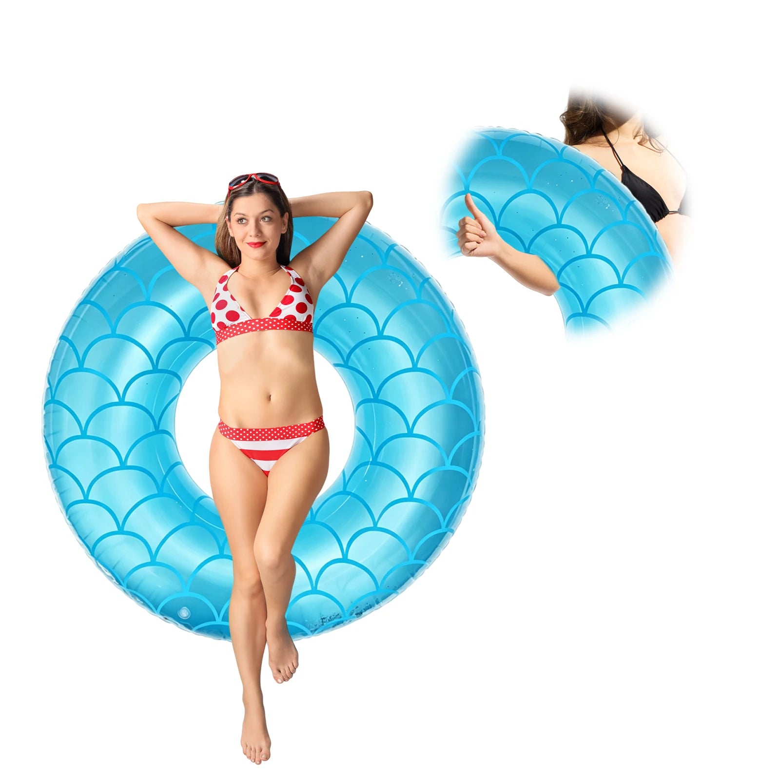 PVC Sequined Mermaid Swimming Ring Thickened Cute Inflatable Pool Float Sequin Underarm Rings for Outdoor Pool and Beach Zpaxo