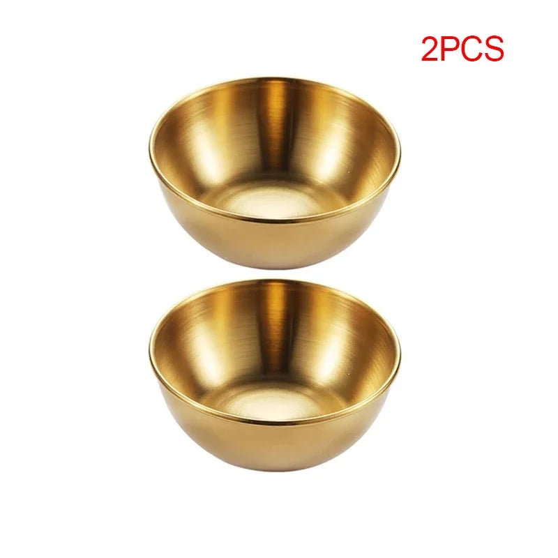 4pcs/2pcs Stainless Steel Golden Sauce Dishes Appetizer Seasoning Serving Dishes Sets Tray Spice Plates Kitchen Tableware Zpaxo gold-2pcs 8X8X3CM