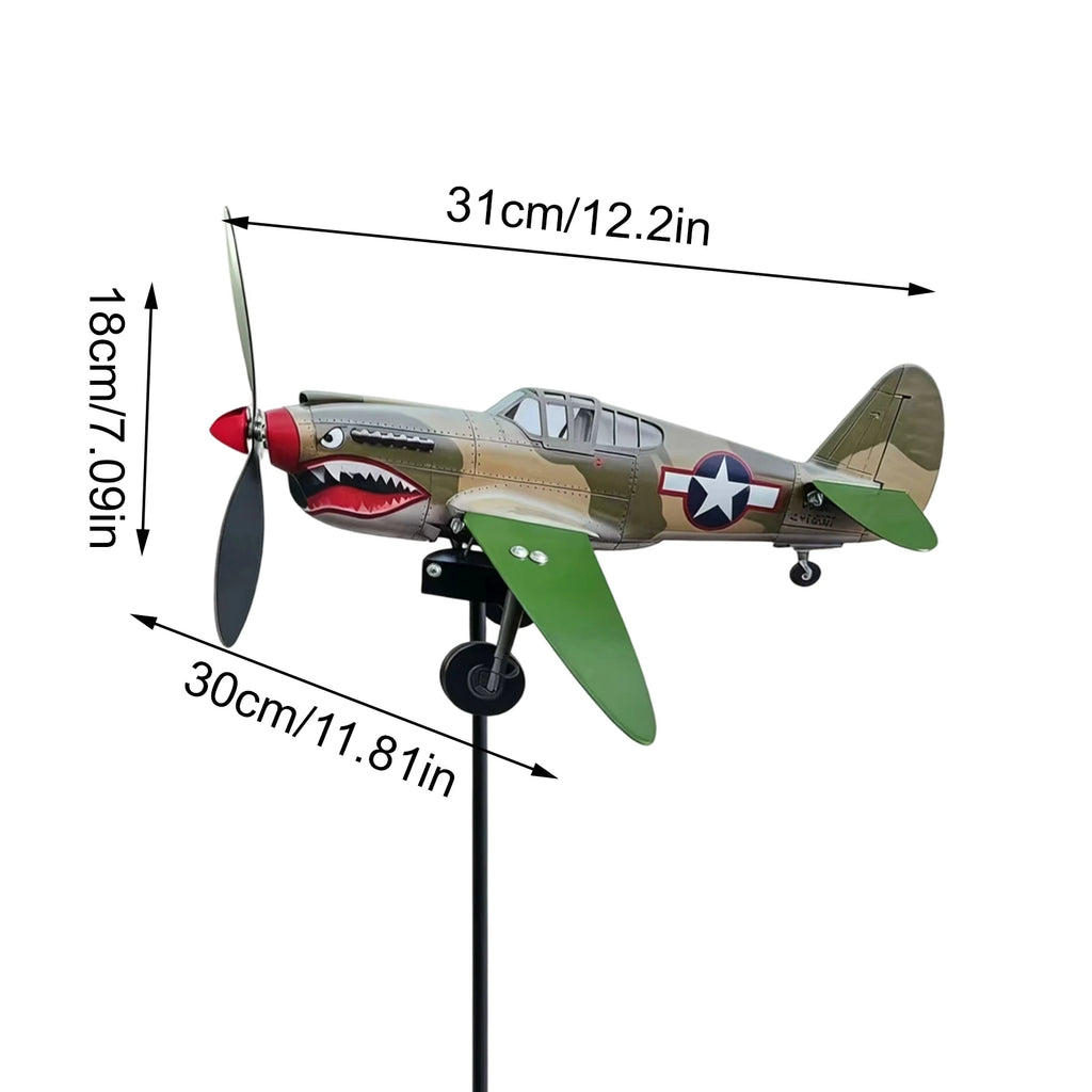 Garden Wind Spinner Funny Rotating Decorative Outdoor Sculpture Warbird Plane Iron Art Propeller Lawn Patio Pathway Ornament