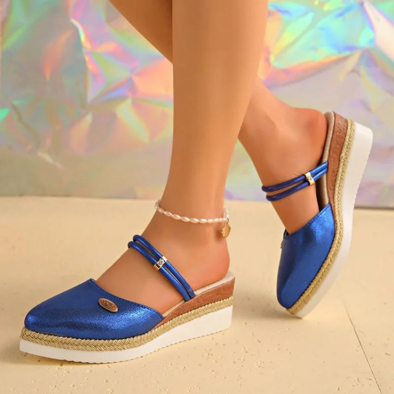 Women's Summer Fashion Espadrilles Closed Toe Wedge Sandals Buckle
