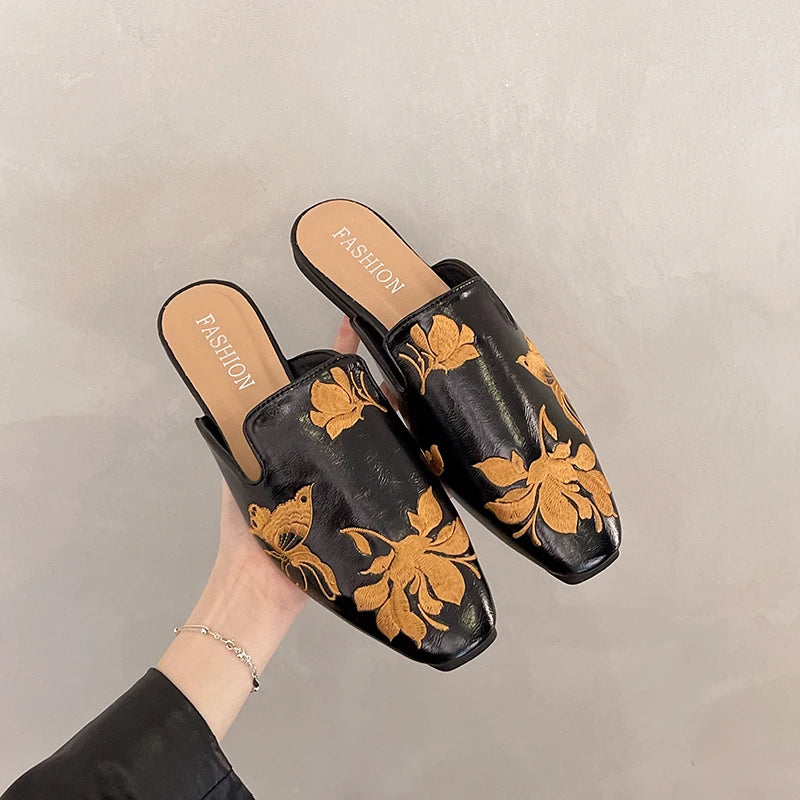 Women's Sandals Embroidered Love Metal Buckle Casual Fashion