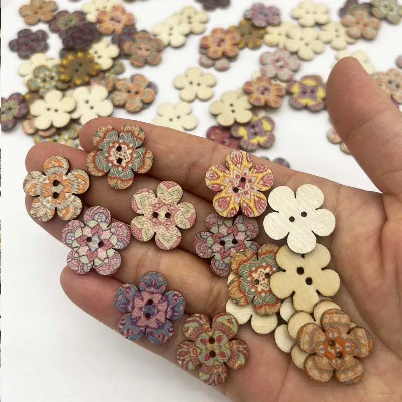 Vintage Flower Wooden Buttons 20/50/100pcs – Sewing & Crafts Wooden Craft Buttons Zpaxo