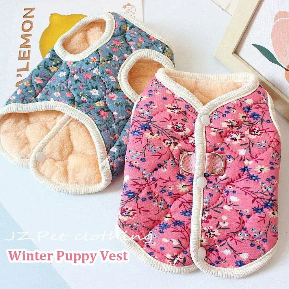 Floral Print Fleece Dog Vest – Warm Winter Pet Coat S–XXL Dog Winter Vest Zpaxo