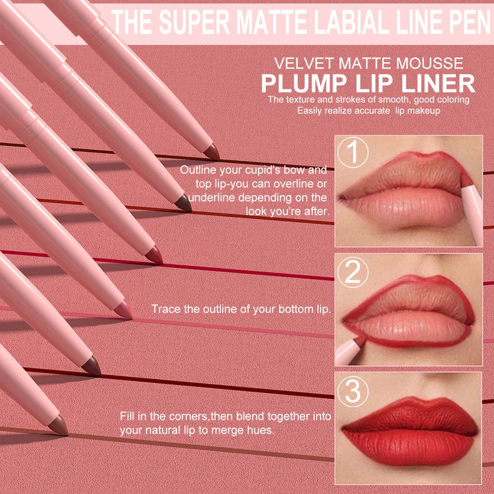 A Set Of Six Pieces Mist Cream Lipliner, Velvet Texture Does Not Pull Out, Easy To Apply, Not Easy To Smudge Zpaxo