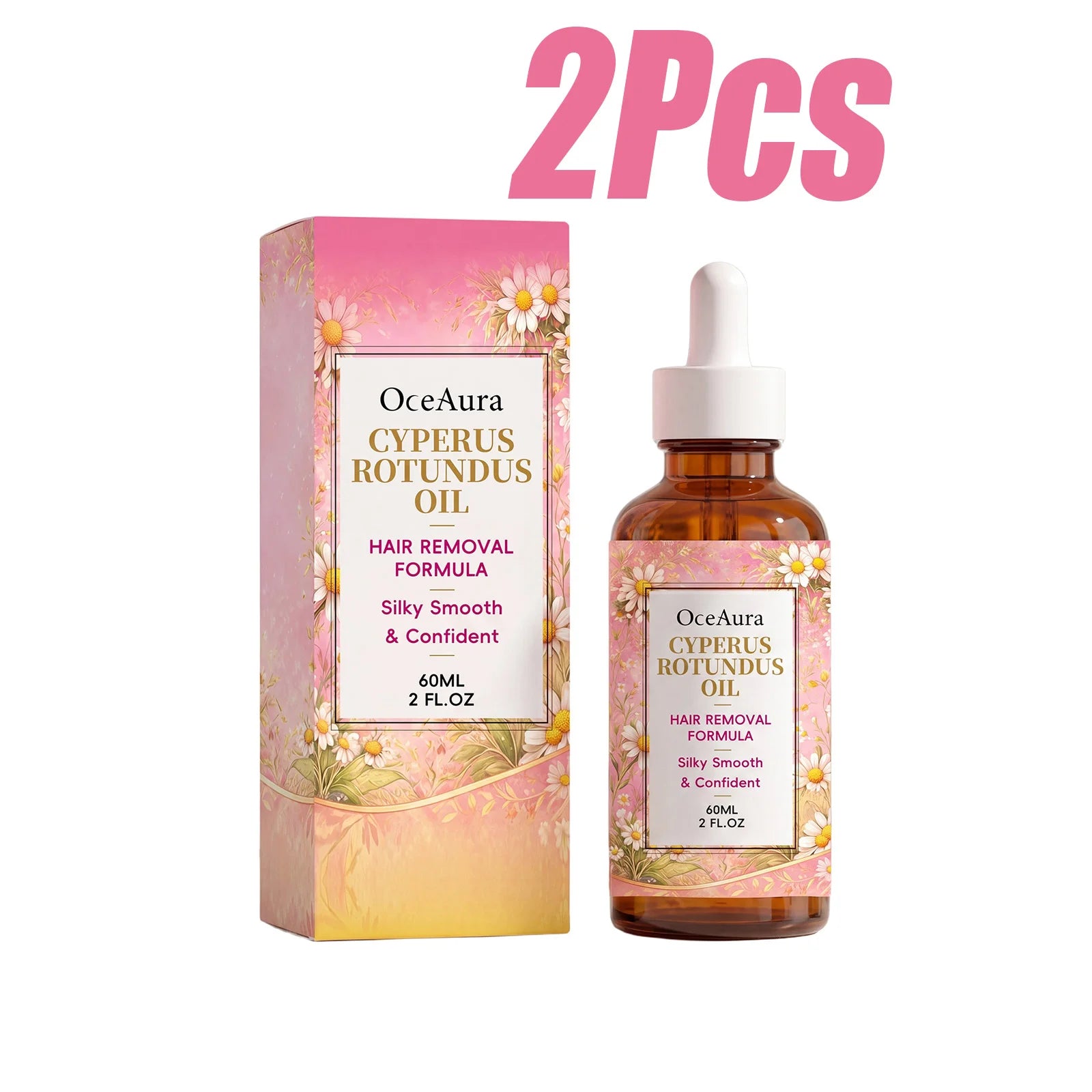 OceAura Cyperus Rotundus Hair Inhibitor Post-Removal Body Oil Hair Inhibitor Oil Zpaxo 2 x 60ml Boxed