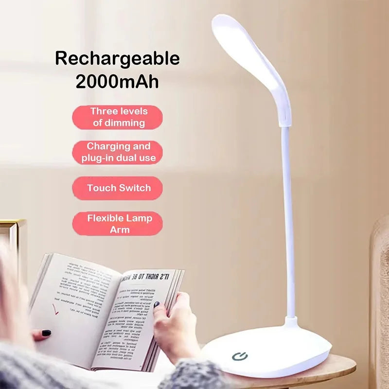 LED Table Lamp USB Chargeable 3 Dimmable Desk Adjustable Touch