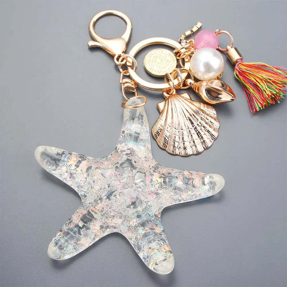 Chain Women Shell Starfish Pendant Accessories Key Ring Shell Keychain Starfish Keychain Key Chains Zpaxo transparent