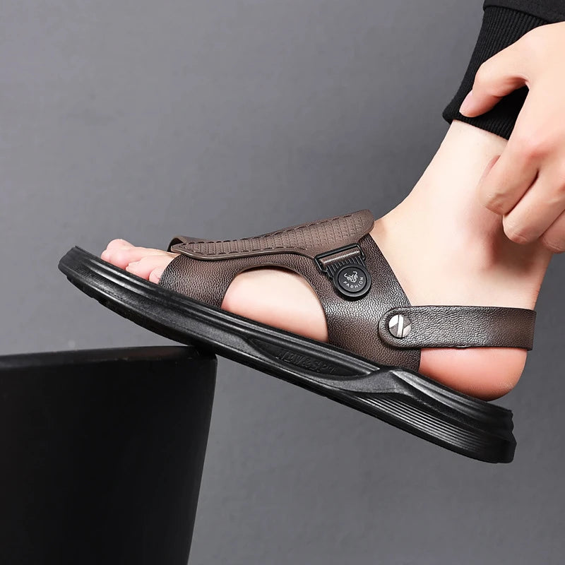 Mens First Layer Sheepskin Summer Sandals Leather Beach Shoes Casual Zpaxo
