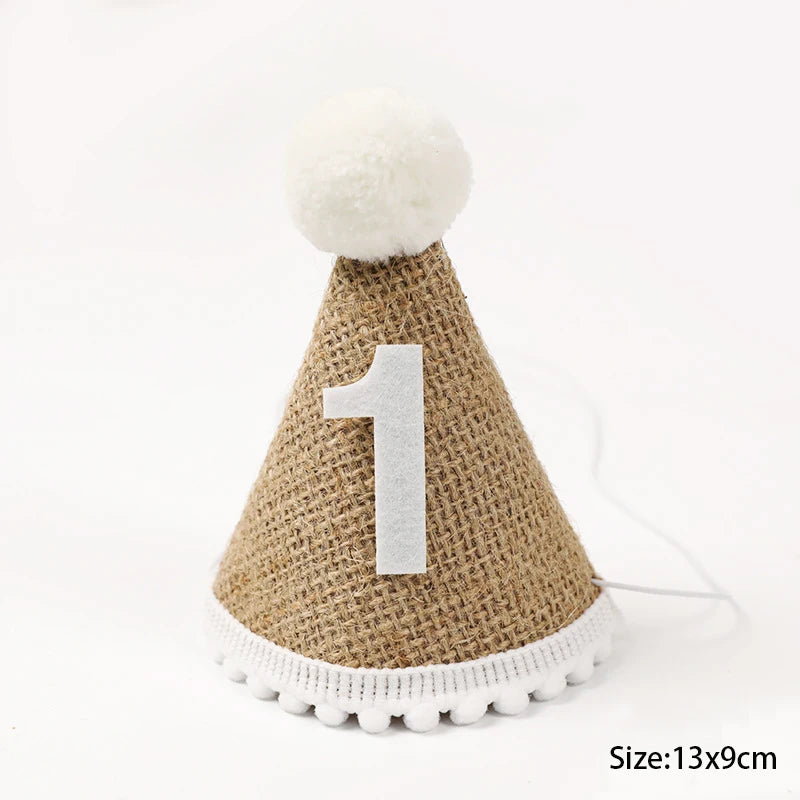 First Birthday Hat Crown Burlap Cap Kids Boy Girl Newborn 1st 2rd 3th