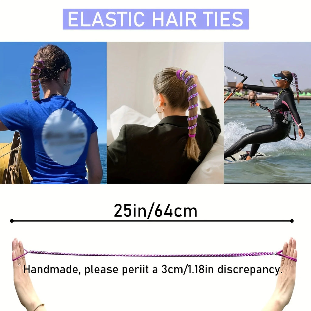 2 Packs 25" Ponytail Holders Hair Ties, Colored Elastic Braided Hair Tie, No Damage for Long Thick Curly Hair Zpaxo