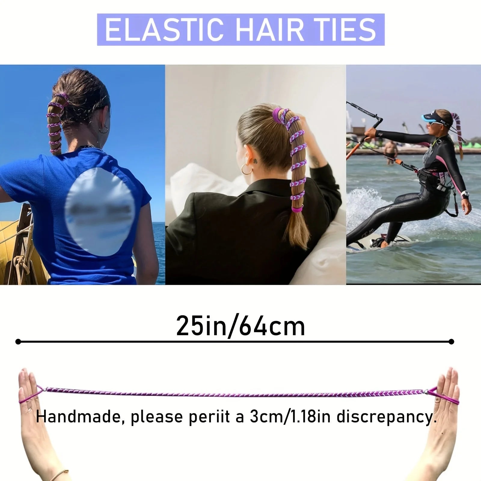 2 Packs 25" Ponytail Holders Hair Ties, Colored Elastic Braided Hair Tie, No Damage for Long Thick Curly Hair Zpaxo