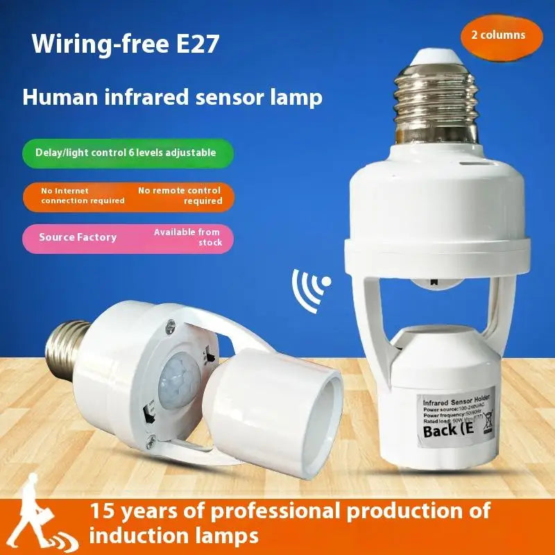 E27 Socket Converter PIR Motion Sensor LED Lamp Base Intelligent Zpaxo