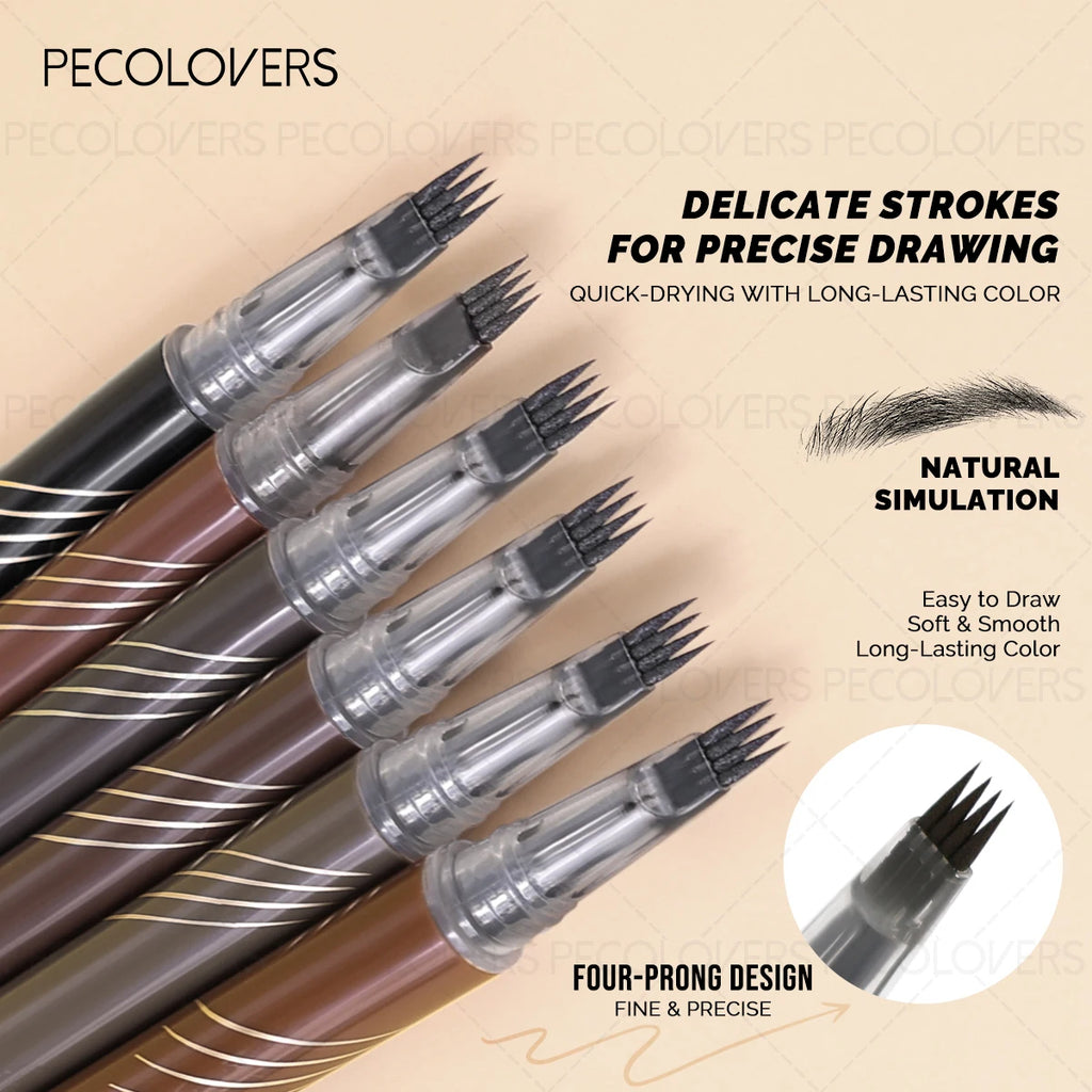 1PC 4-Tip Long-Lasting Eyebrow Pencil Waterproof Multi-Tonal Semi-Permanent Brow Contouring Pen Black Brown for Flawless Brows Zpaxo