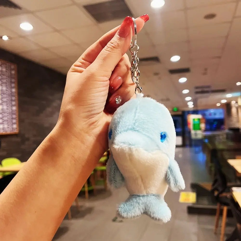 Cute Dolphin Doll Keychain Dolphin Soft Fluffy Pom Pom Whale Key Ring Fluffy Cute Cute Dolphin Pendant Decoration Zpaxo blue-key ring