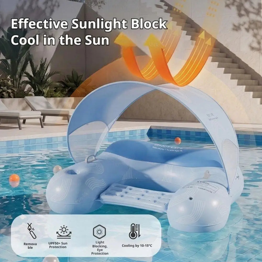 Detachable Sunshade Inflatable Pool Floating Lounger UV Protection Water Sofa Recliner with Cup Holder for Summer Beach Outdoor Zpaxo