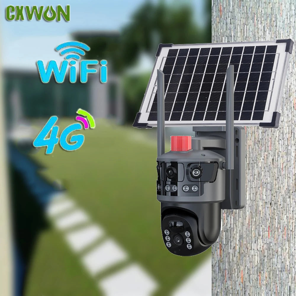 V380 Wireless Solar-Powered Security Camera Outdoor IP Cam 3MP 4G Wifi Dual Screen Surveillance Lamp with Three Screens Zpaxo