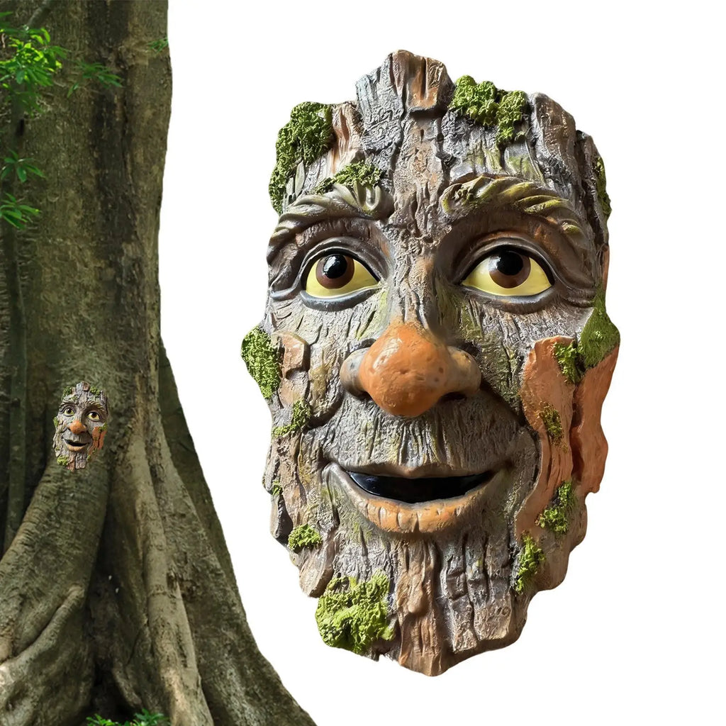 Tree Faces Decor Outdoor Resin Old Man Face Statue Wall Mounted Yard