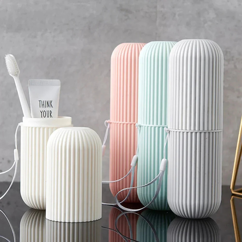 Travel Toothbrush Storage Box Vertical Stripe Portable Mouthwash Cup Brushing Cup Toothware Box Toothpaste Storage Cartridge Zpaxo
