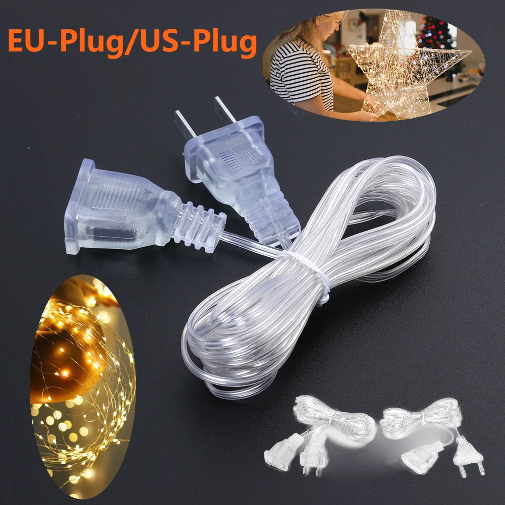 Power Extension Cord 3M EU US Plug LED Holiday Light String Standard Zpaxo
