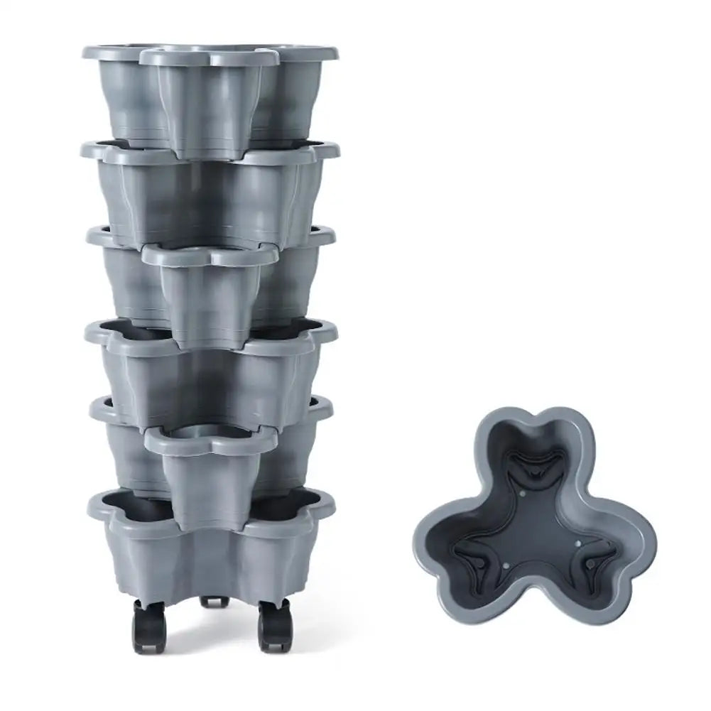 Multilayer Heart Shaped Petals Stereoscopic Planting Basin Indoor Vegetables and Plants Planting with Pulley Plastic Flower Pot Zpaxo Gray