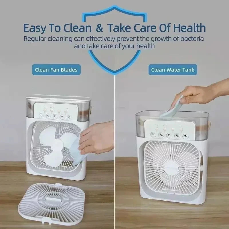 3 In 1 Portable Mini Air Cooler Fan LED Night Light Humidifier Desktop Air Conditioner Home Office Use Zpaxo