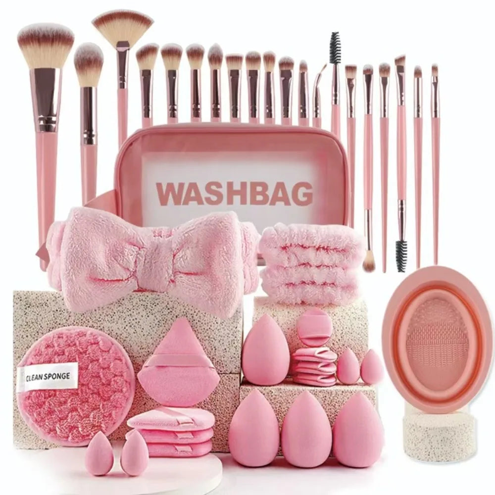 Soft 20 Makeup Tools Professional Comfortable Brush Headband Zpaxo Pink-42pcs