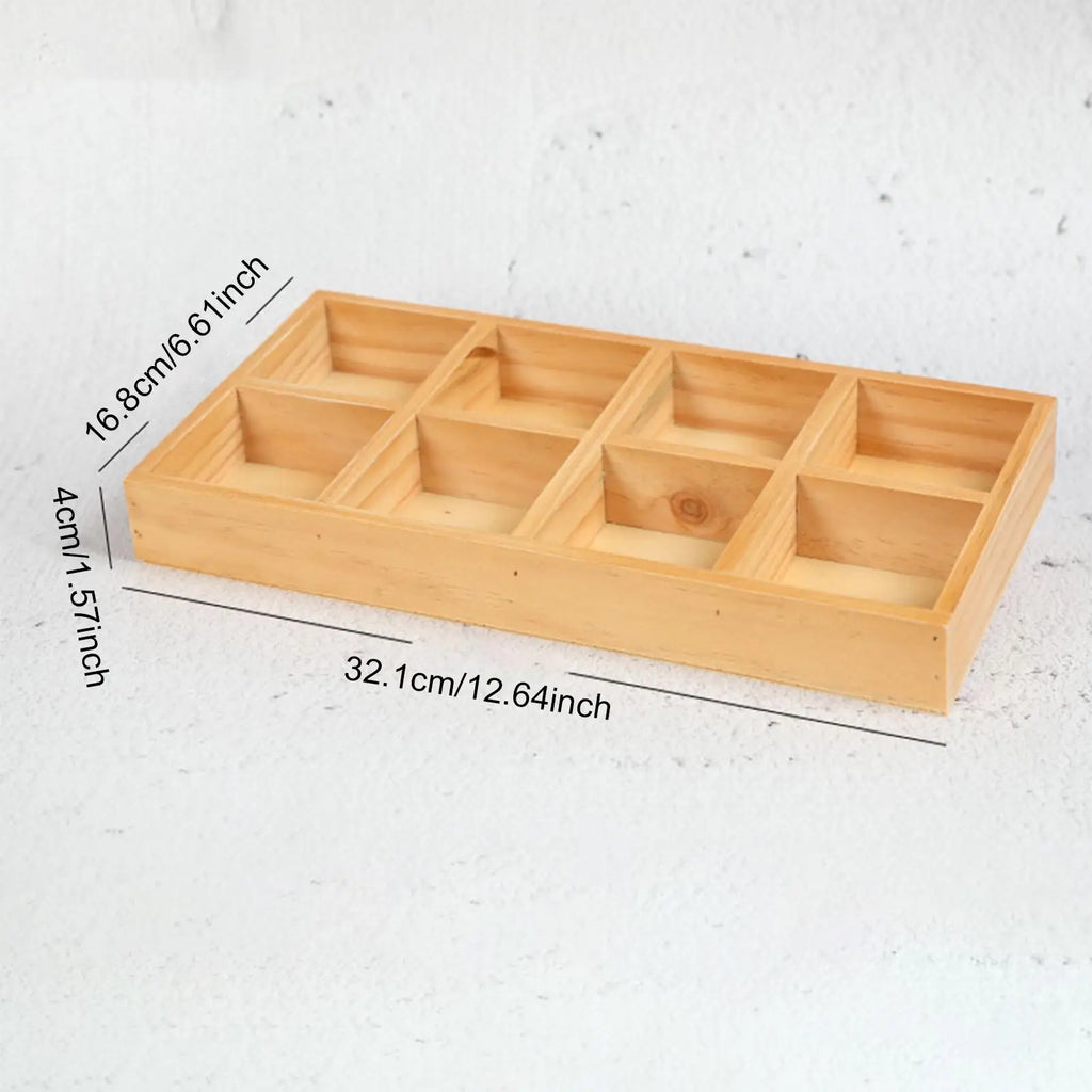 8-Grid Wooden Divided Storage Box – Jewelry & Flowerpot Tray Wooden Storage Organizer Zpaxo