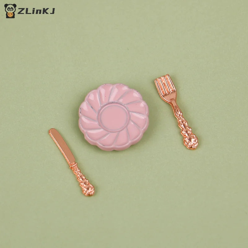 ▶1:12 Dollhouse Decor Toy with Utensils (Knife Fork Spoon Plate Set )-Kitchen Furniture Scene Model & Miniature Decorative Gift Zpaxo