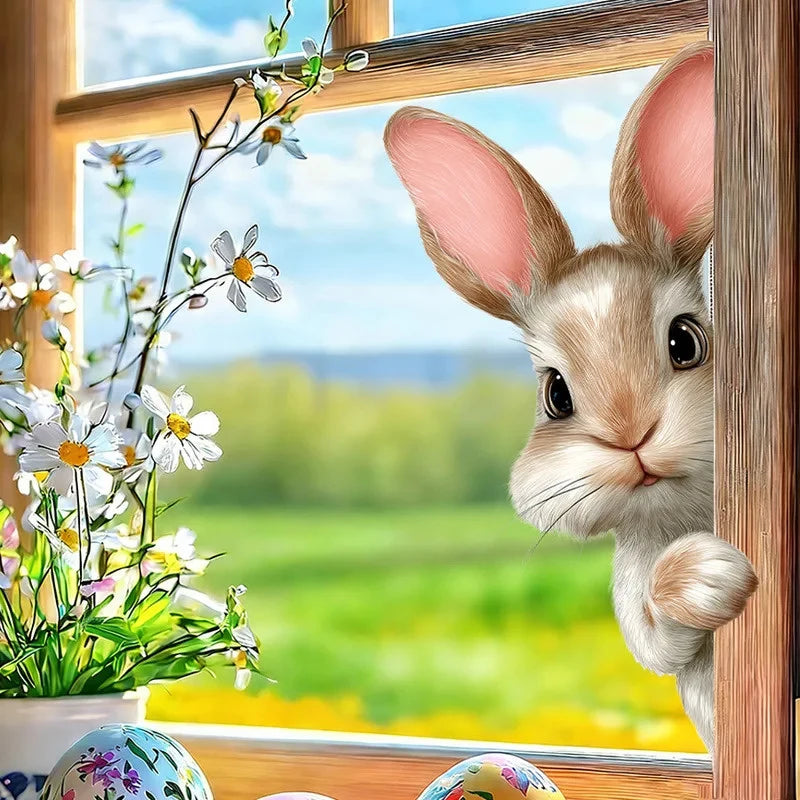 Easter Bunny Peeking Window Decals, Removable Static Cling Stickers, Perfect for Decorating Walls in Bedrooms and Living Rooms