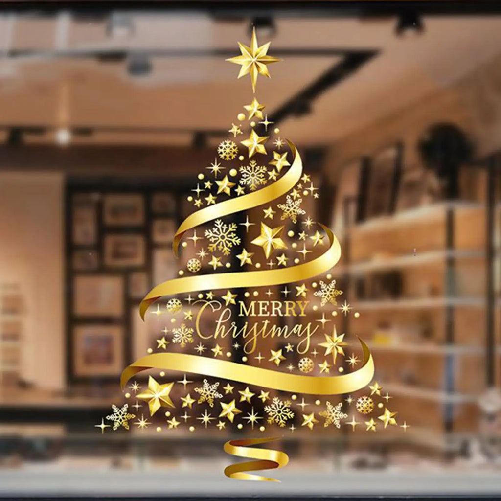 Christmas Window Clings PVC Golden Tree Electrostatic Door Indoor