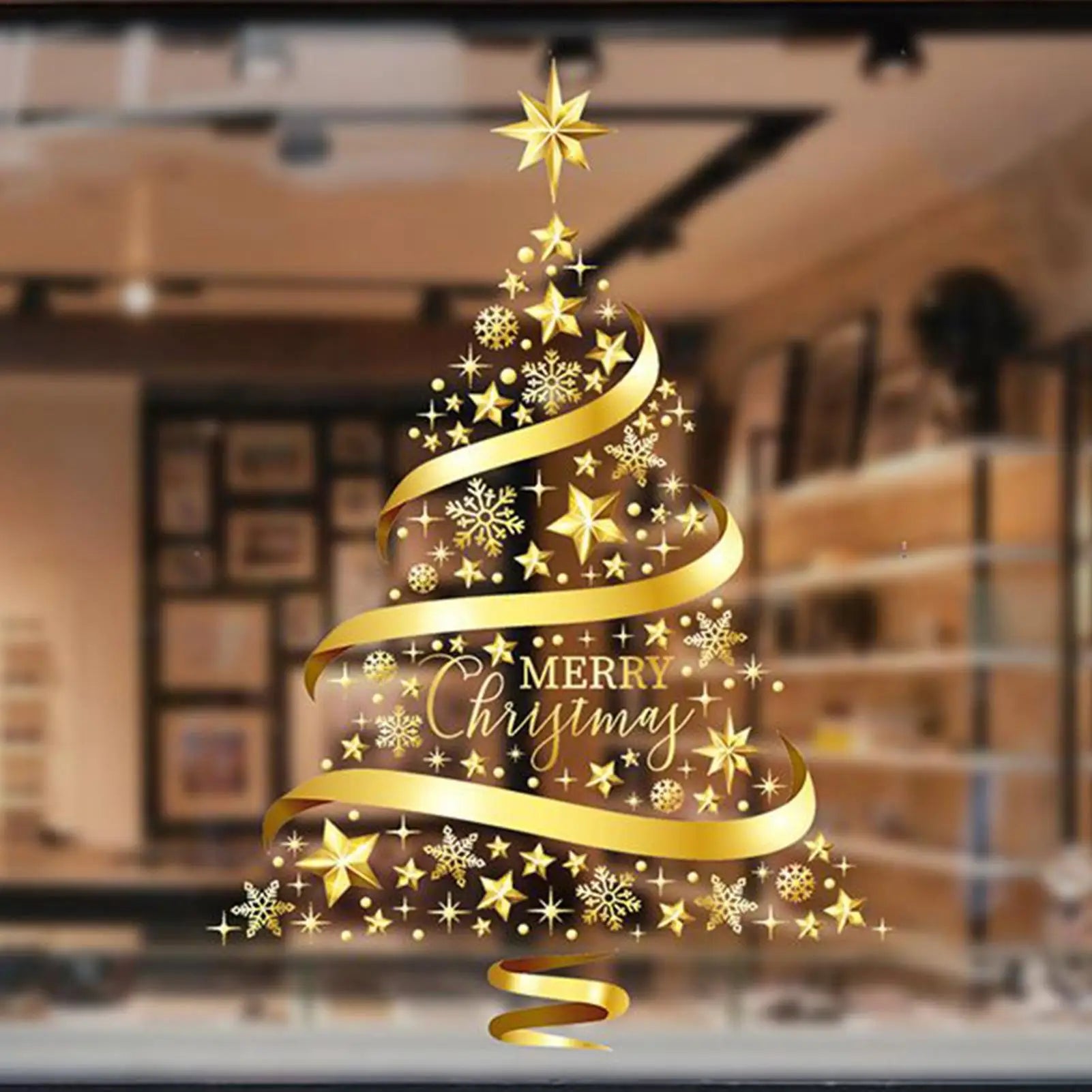 Christmas Window Clings PVC Golden Tree Electrostatic Door Indoor