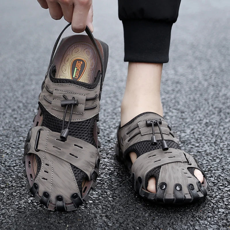 Summer Men Sandals Leather Mens Casual Shoes Outdoor Beach Roman Zpaxo