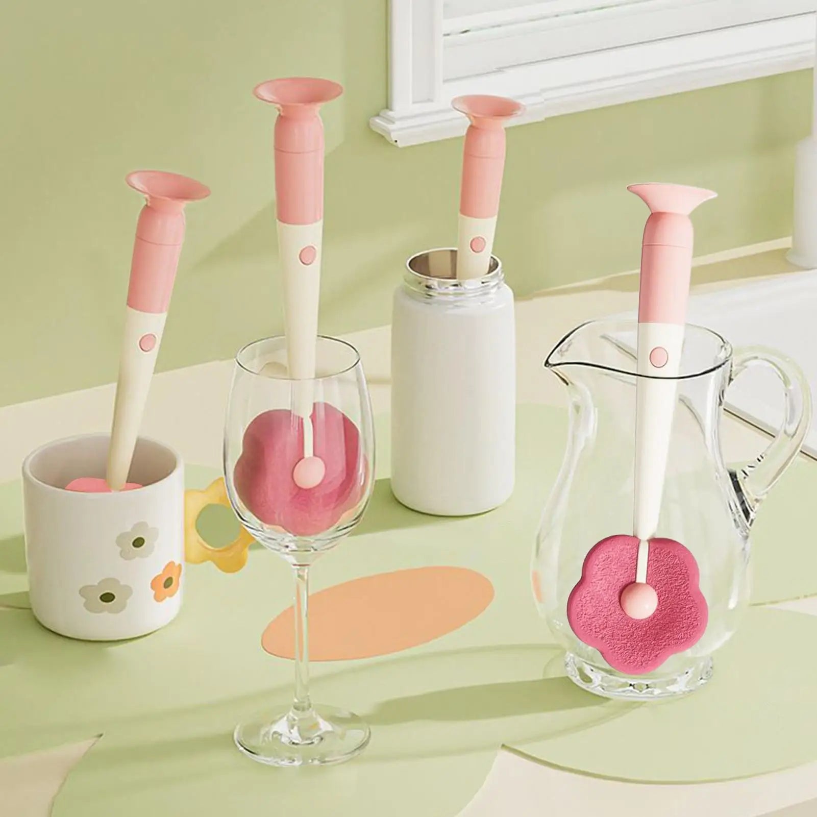 Cup Brush Cleaner Cup Brush Sponge Suction Multifunctional Washer Flower-shaped Scrubber For Kitchen Sink Coffee Travel Wine Zpaxo