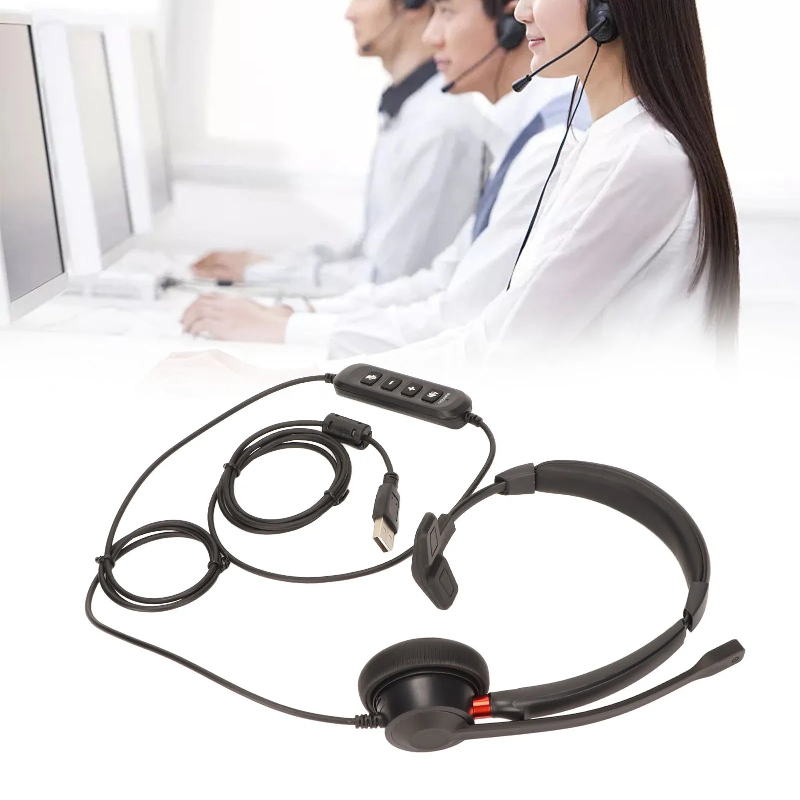 Call Center Headset ENC Active Noise Cancellation USB Business Single