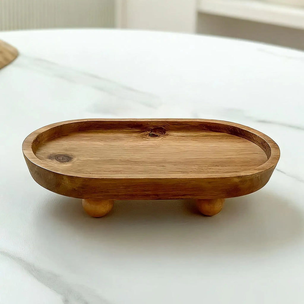 Risers Decor Oval Small Wooden Pedestal Perfumes Display Stand Home