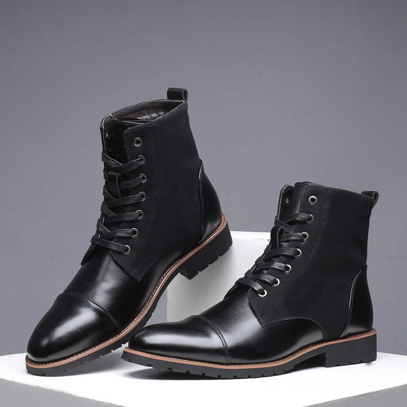 Mens Brown Cap Toe Boots Leather Suede Lace Up Ankle Casual Business Zpaxo