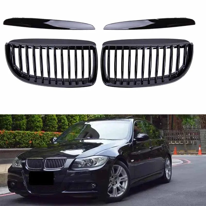 BMW E90 E91 3 Series Front Bumper Grilles Gloss Black 2005–08