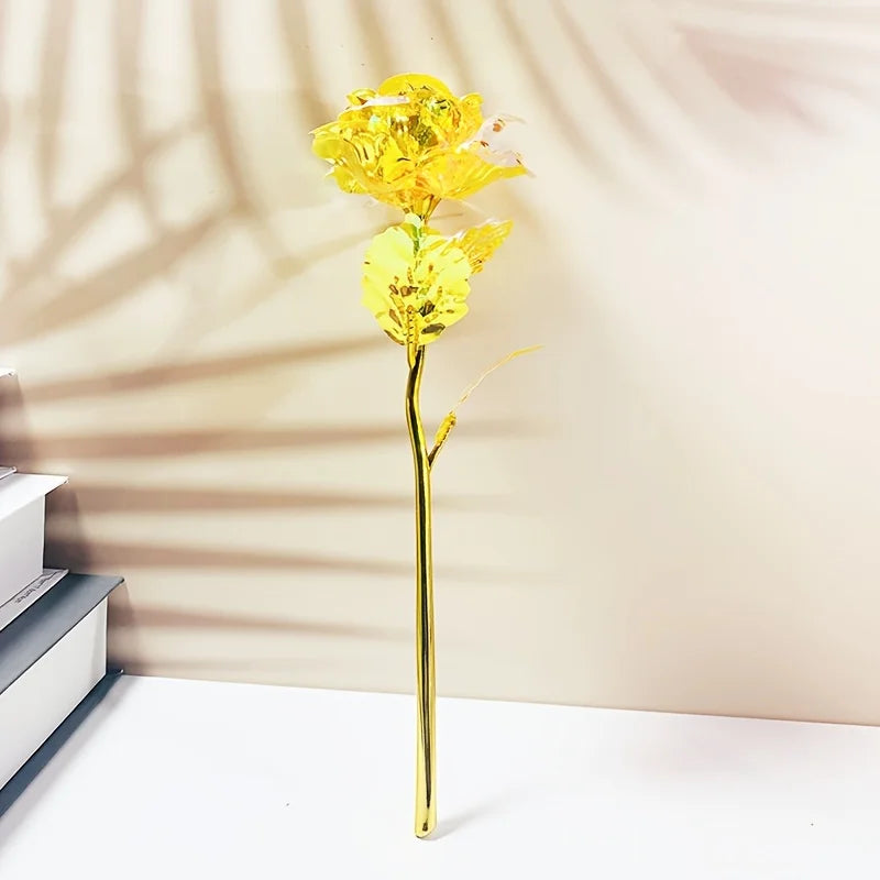 Artificial Flower Foil Rose Simulation DIY Golden Plated Love Party Zpaxo Yellow 10pcs