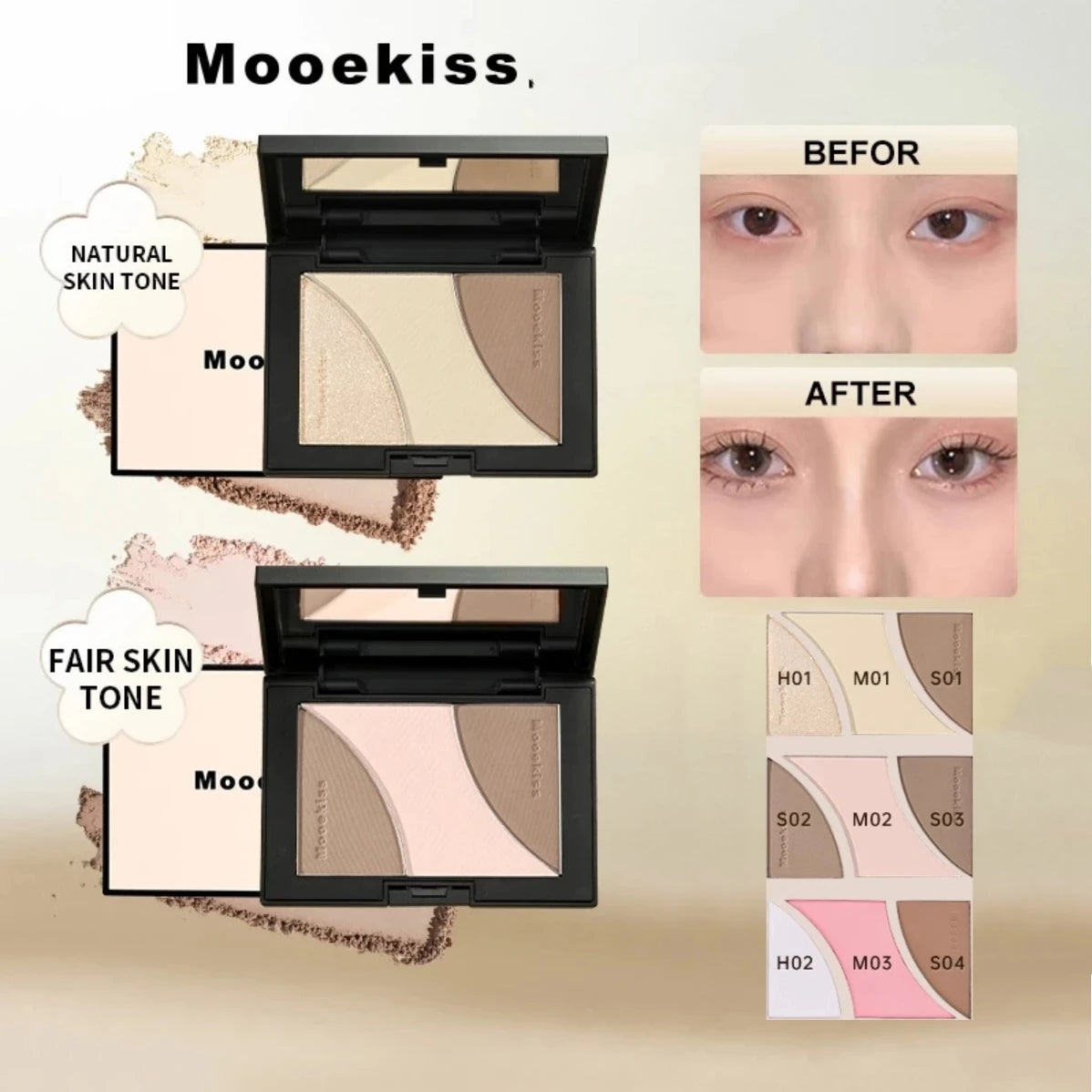 Mooekiss Three-color Contouring Plate Natural Brightening One Zpaxo