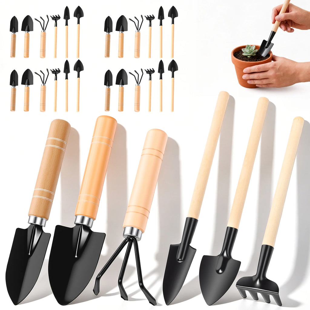 Mini Gardening Tool Set Wood Handle Iron Shovel Rake Trowel For Succulent Bonsai Precision Planter Pot 10 Packs Bulk Supply Zpaxo