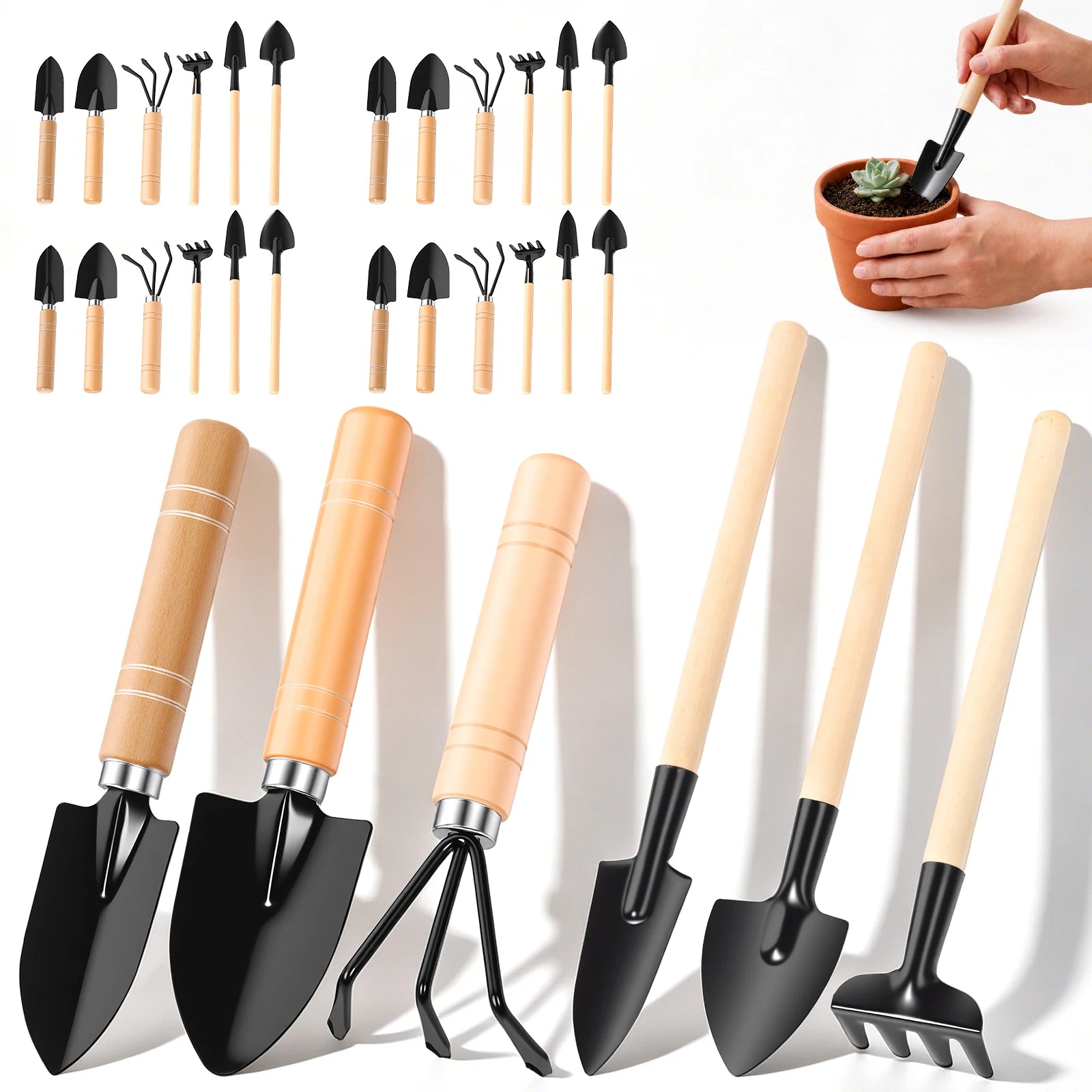 Mini Gardening Tool Set Wood Handle Iron Shovel Rake Trowel For Succulent Bonsai Precision Planter Pot 10 Packs Bulk Supply Zpaxo