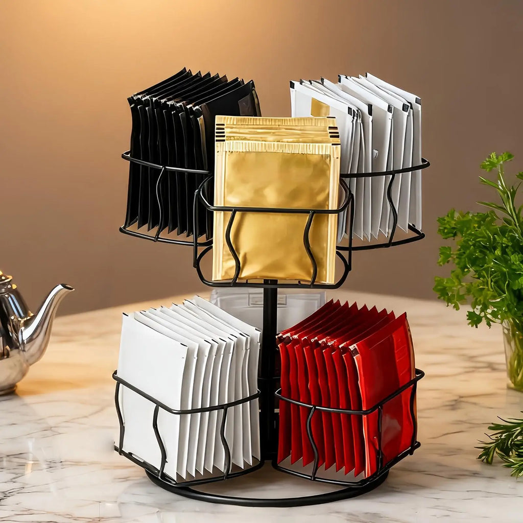 Tea Holder Organizer 2-Tier Rotating 6-Compartment Countertop Storage