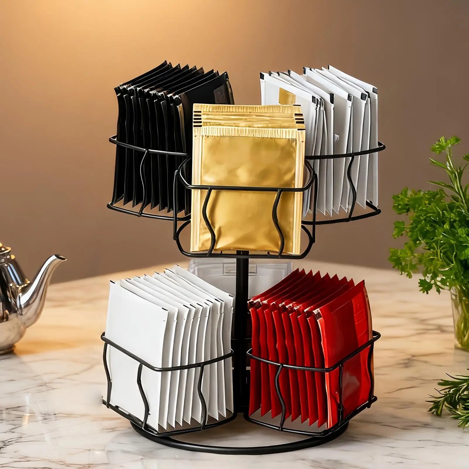 Tea Holder Organizer 2-Tier Rotating 6-Compartment Countertop Storage