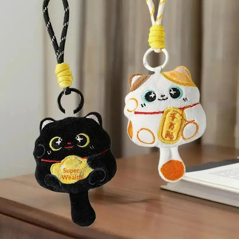 1 Cute Auspicious Cat Soft Toy Keychain Pendant Lanyard Bag Chinese Zpaxo