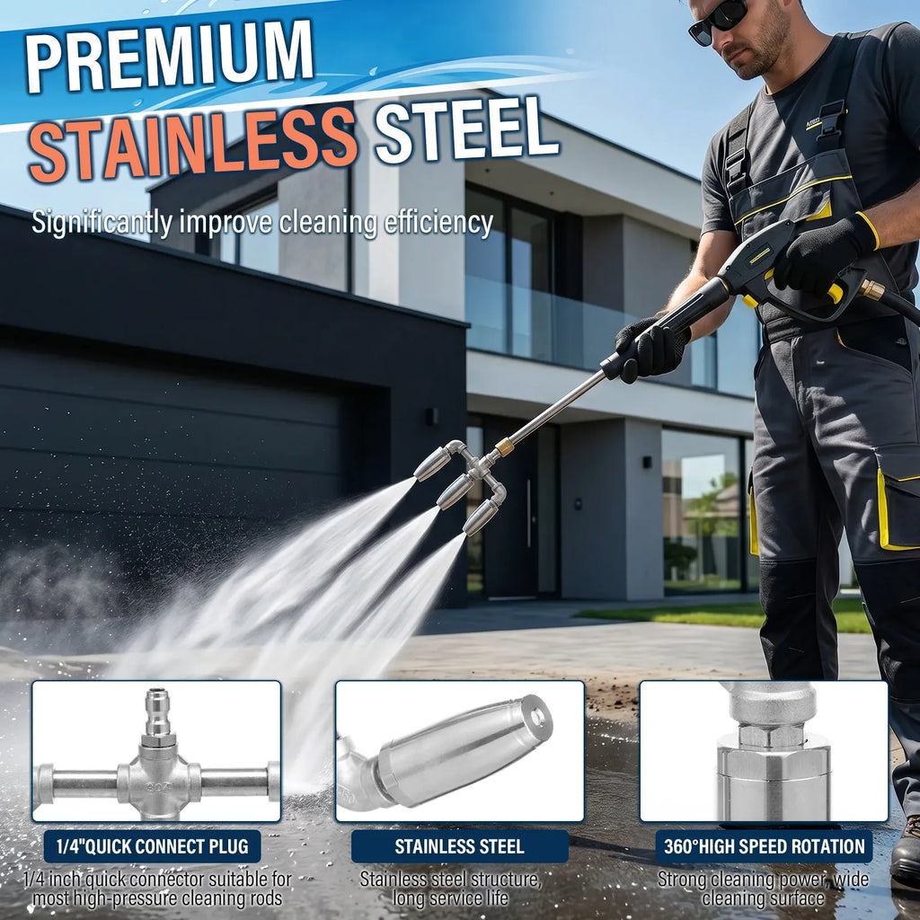 Pressure Washer Triple Turbine Nozzle 3000 PSI 304 Stainless Steel 1 4 Inch Quick Connect 3X Efficiency For Cleaning Car Zpaxo