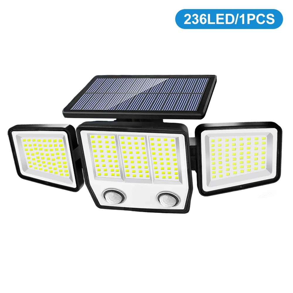 Solar Lights Outdoor 3 Heads Motion Sensor 286/236LED Security Flood Lights Waterproof 3 Modes Wall Lamp for Garden Patio Yard Zpaxo 236LED-1PC